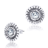 Sunflower Designed with CZ Silver Ear Stud STS-3734